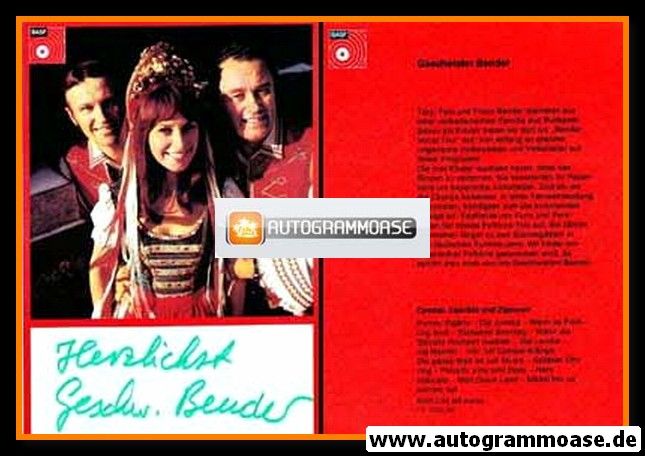 Autogramm Volksmusik | GESCHWISTER BENDER | 1970er "Cymbal Csardas Zigeuner" (BASF)