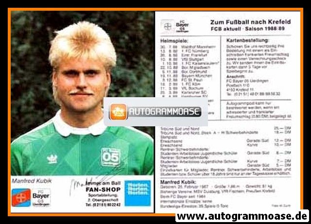 Autogramm Fussball | KFC Uerdingen 05 | 1988 | Manfred KUBIK