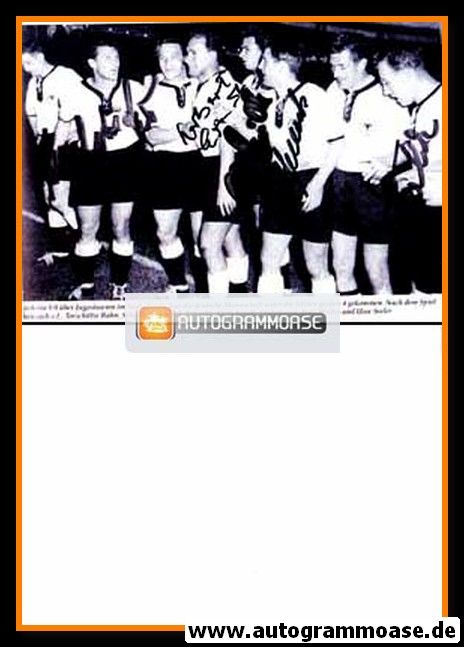 Mannschaftsfoto Fussball | DFB | 1958 WM + 5 AG (Schmidt, Erhardt, Stollenwerk, Schäfer, Seeler) Spiel Jugoslawien