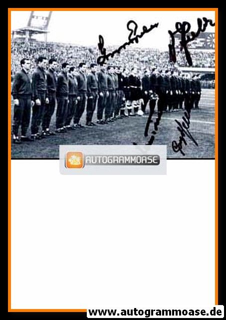 Mannschaftsfoto Fussball | DFB + Ungarn | 1959 + 4 AG (Stollenwerk, Seeler, Tilkowski, Grosics)