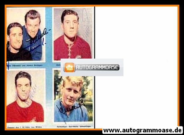 Autogramme Fussball | DFB | 1950er Foto | COLLAGE + 5 AG (Tilkowski, Benthaus, Wilden, Szymaniak, Schnellinger)