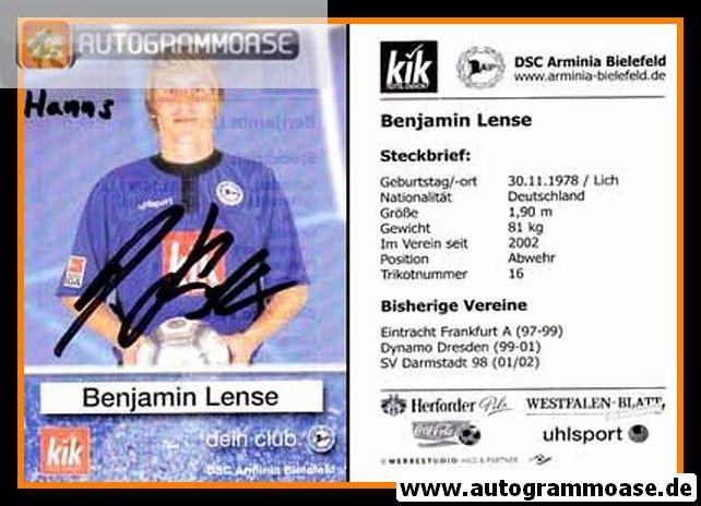 Autogramm Fussball | DSC Arminia Bielefeld | 2002 | Benjamin LENSE