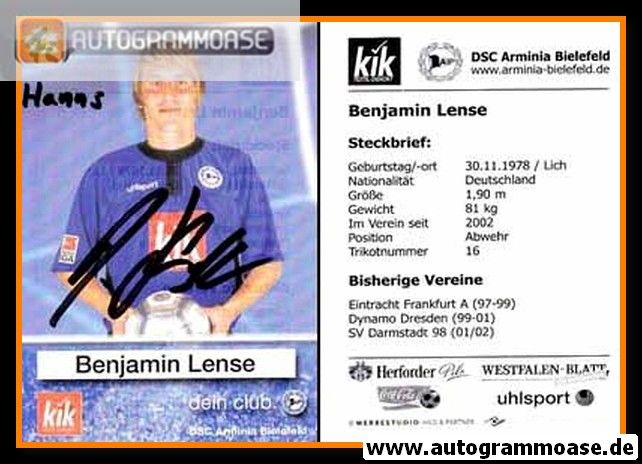 Autogramm Fussball | DSC Arminia Bielefeld | 2002 | Benjamin LENSE