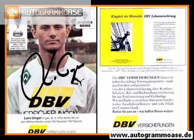 Autogramm Fussball | SV Werder Bremen | 1992 | Lars UNGER