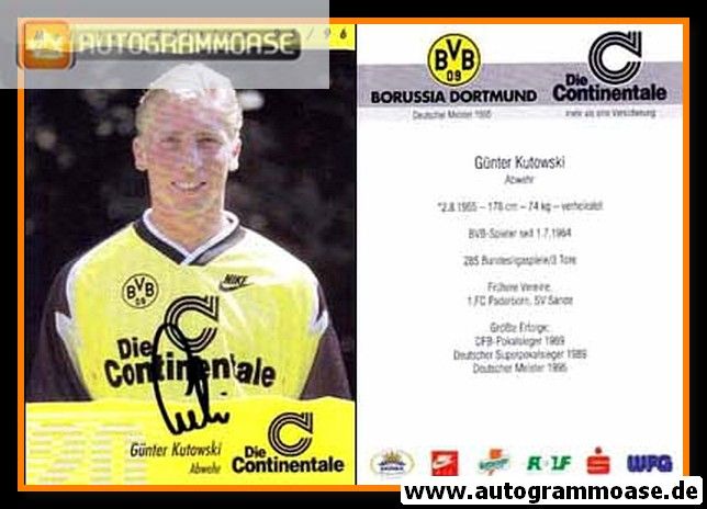 Autogramm Fussball | Borussia Dortmund | 1995 Continentale | Günter KUTOWSKI