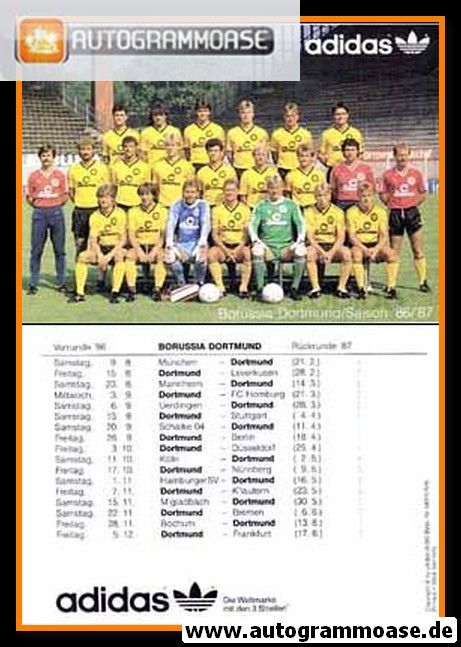 Mannschaftskarte Fussball | Borussia Dortmund | 1986 Adidas