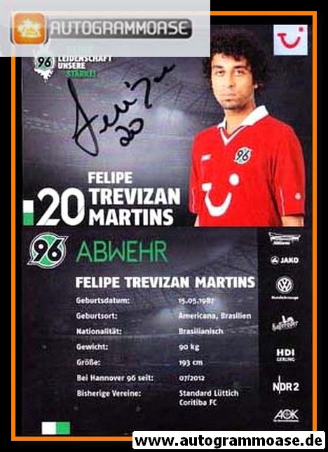 Autogramm Fussball | Hannover 96 | 2012 | Felipe TREVIZAN MARTINS