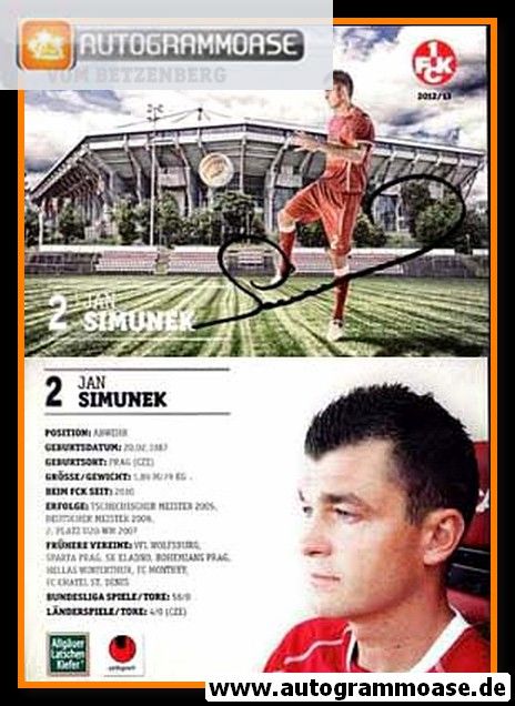 Autogramm Fussball | 1. FC Kaiserslautern | 2012 | Jan SIMUNEK