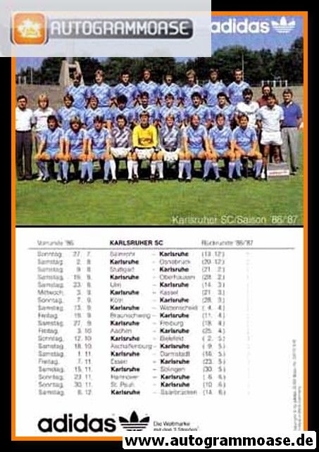 Mannschaftskarte Fussball | Karlsruher SC | 1986 Adidas