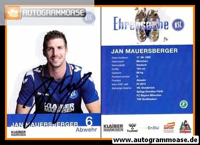 Autogramm Fussball | Karlsruher SC | 2012 | Jan MAUERSBERGER