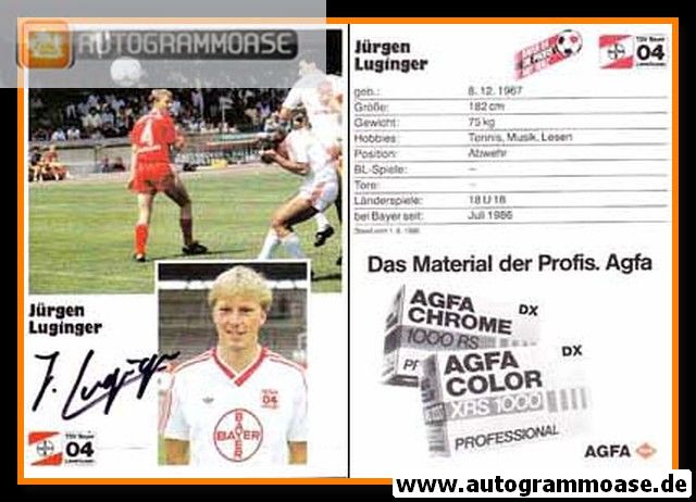 Autogramm Fussball | Bayer Leverkusen | 1986 | Jürgen LUGINGER (2)