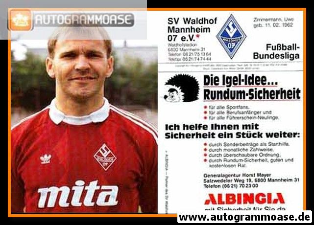 Autogrammkarte Fussball | SV Waldhof Mannheim | 1989 | Uwe ZIMMERMANN