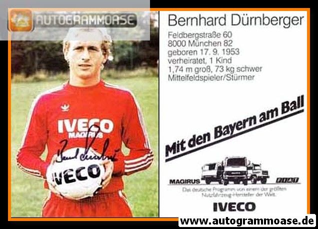 Autogramm Fussball | FC Bayern München | 1982 | Bernhard DÜRNBERGER
