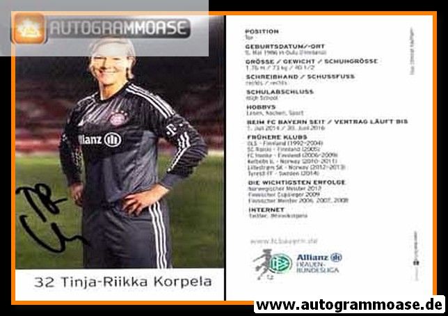 Autogramm Fussball (D) | FC Bayern München | 2014 | Tinja-Riikka KORPELA