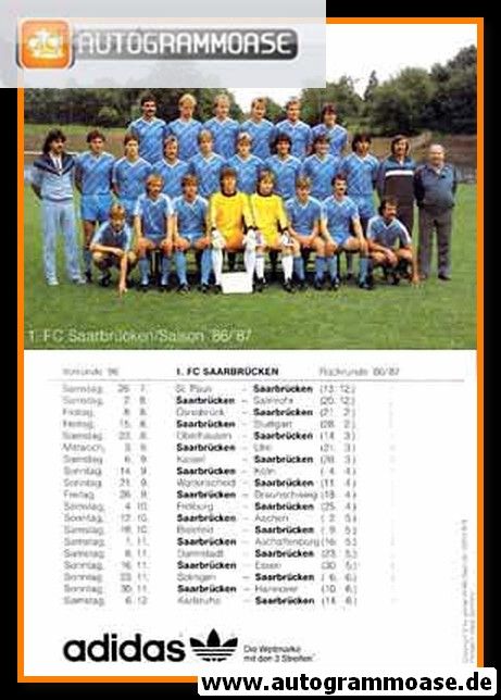 Mannschaftskarte Fussball | 1. FC Saarbrücken | 1986 Adidas