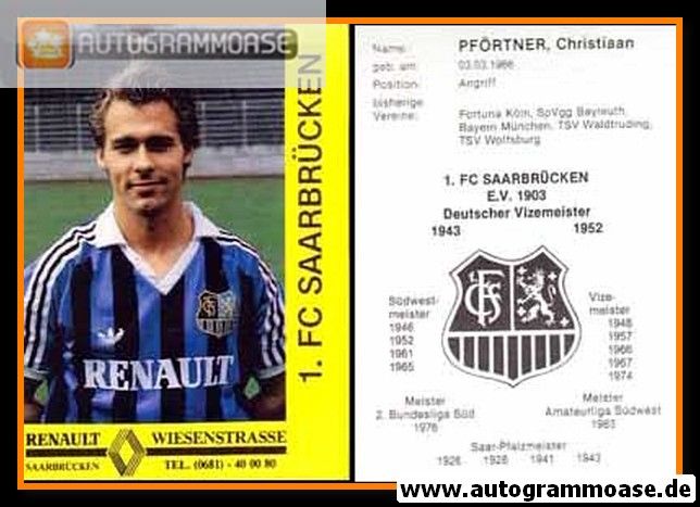 Autogrammkarte Fussball | 1. FC Saarbrücken | 1989 Renault | Christiaan PFÖRTNER