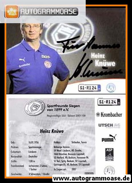 Autogramm Fussball | Sportfreunde Siegen | 2007 | Heinz KNÜWE