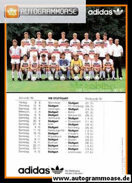 Mannschaftskarte Fussball | VfB Stuttgart | 1986 Adidas