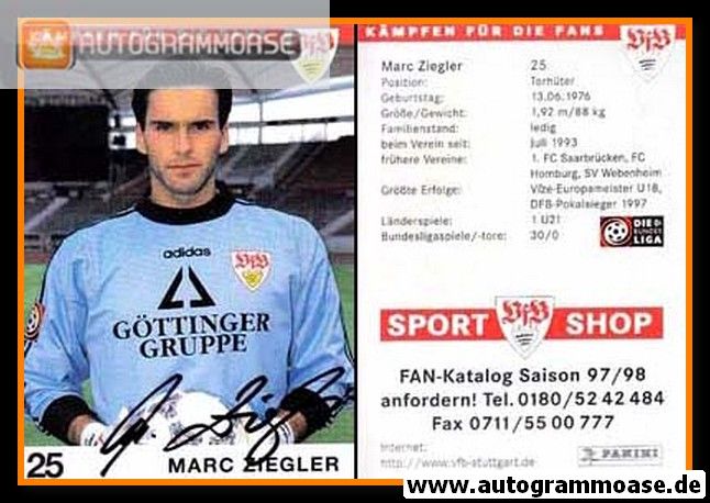 Autogramm Fussball | VfB Stuttgart | 1997 | Marc ZIEGLER