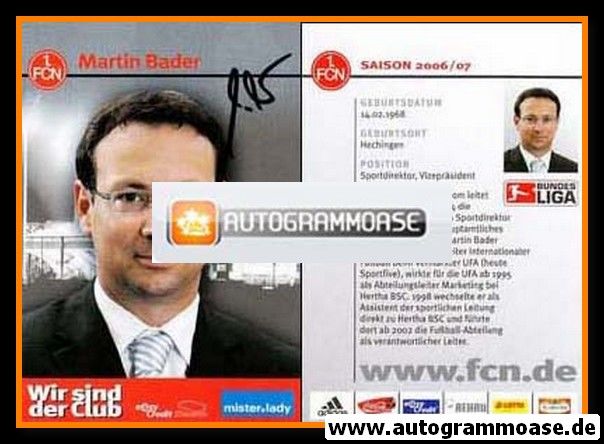 Autogramm Fussball | 1. FC Nürnberg | 2006 | Martin BADER