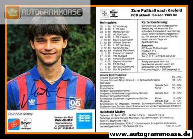 Autogramm Fussball | KFC Uerdingen 05 | 1989 | Reinhold MATHY