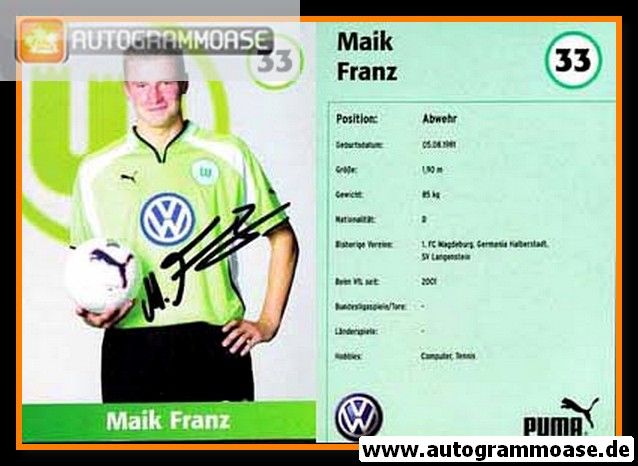 Autogramm Fussball | VfL Wolfsburg | 2001 | Maik FRANZ