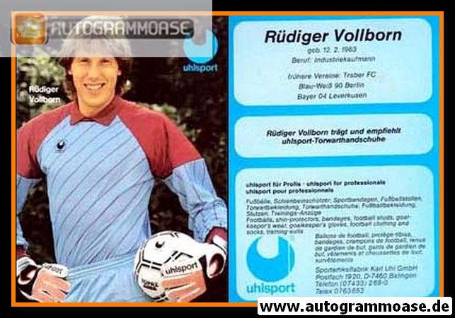 Autogrammkarte Fussball | 1980er Uhlsport | Rüdiger VOLLBORN (Bayer Leverkusen)