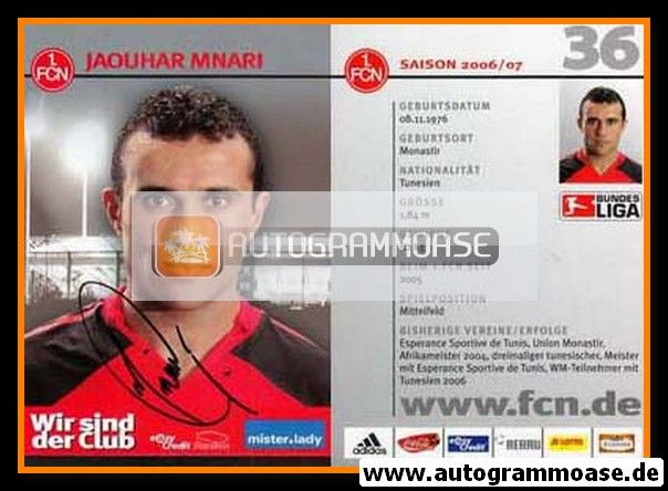 Autogramm Fussball | 1. FC Nürnberg | 2006 | Jaouhar MNARI