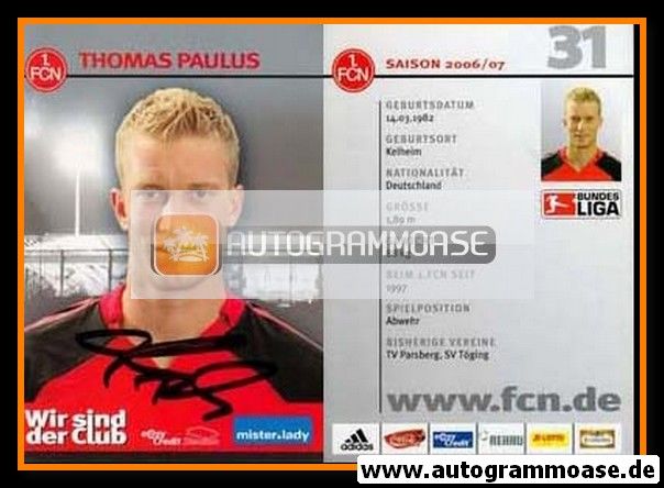 Autogramm Fussball | 1. FC Nürnberg | 2006 | Thomas PAULUS