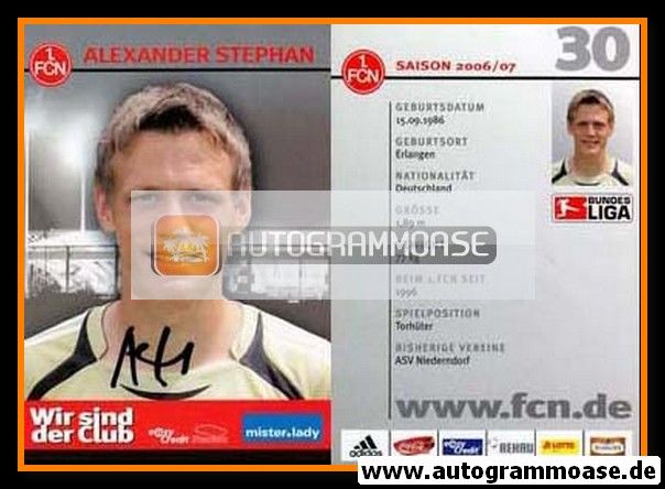 Autogramm Fussball | 1. FC Nürnberg | 2006 | Alexander STEPHAN