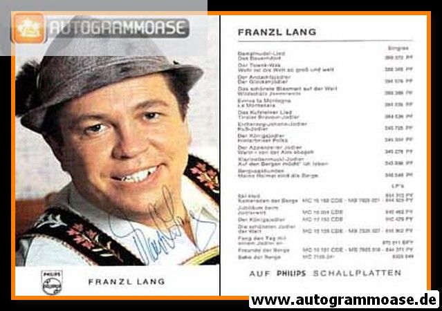 Autogramm Volksmusik | Franzl LANG | 1964 "Dampfnudellied" (Philips)