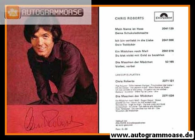 Autogramm Schlager | Chris ROBERTS | 1970 "Mein Name Ist Hase" (Portrait Color Polydor)