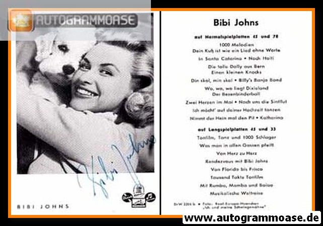 Autogramm Schlager | Bibi JOHNS | 1956 "1000 Melodien" (Portrait SW) Real