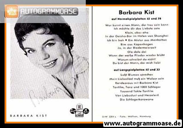 Autogramm Schlager | Barbara KIST | 1956 "Wer Kennt Einen Mann" (Portrait SW)