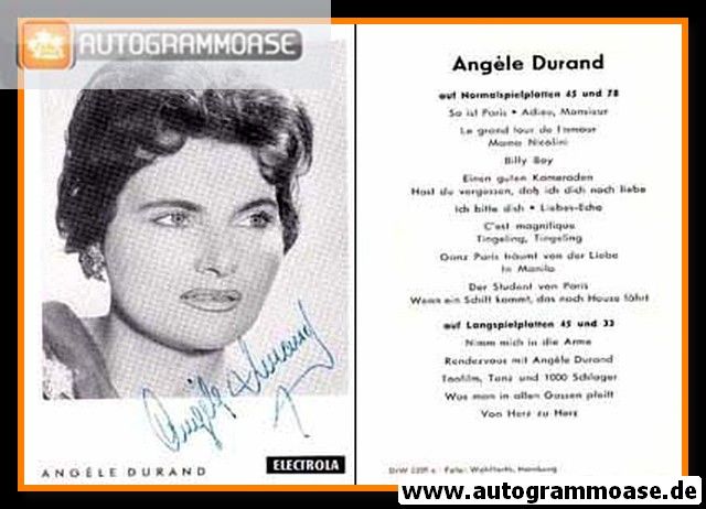 Autogramm Schlager | Angele DURAND | 1956 "So Ist Paris" (Electrola)