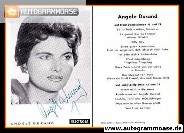 Autogramm Schlager | Angele DURAND | 1956 "So Ist Paris" (Portrait SW Electrola)