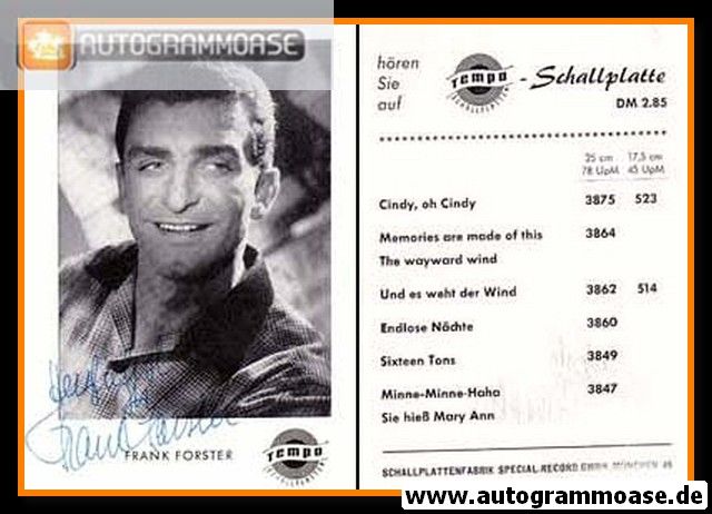 Autogramm Schlager | Frank FORSTER | 1958 "Cindy" (Tempo)
