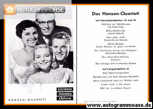 Autogramm Schlager | HANSEN-QUARTETT | 1956 "Holiday Am Wörthersee"