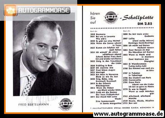 Autogramm Schlager | Fred BERTELMANN | 1953 "Rosemarie" (Tempo)