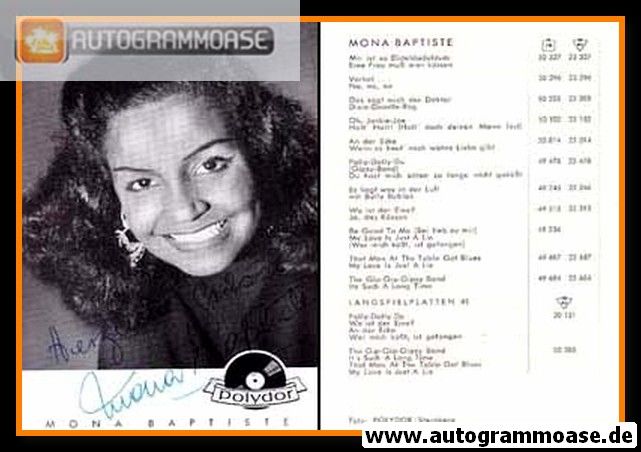 Autogramm Schlager | Mona BAPTISTE | 1956 "Mir Ist So Dideldadeldum" (Portrait SW Polydor)