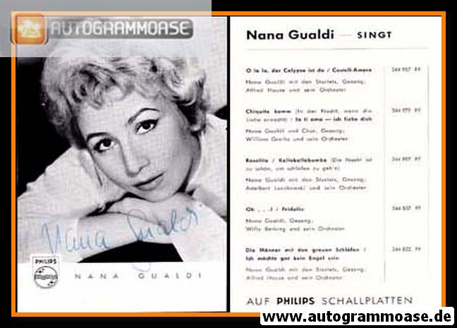 Autogramm Schlager | Nana GUALDI | 1958 "Calypso" (Philips)