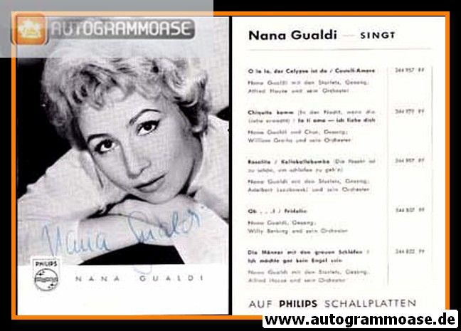 Autogramm Schlager | Nana GUALDI | 1958 "Calypso" (Portrait SW Philips)