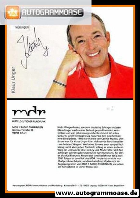 Autogramm Radio | MDR1 Thüringen | Klaus UNGER | 2001 (Portrait Color) Hillert