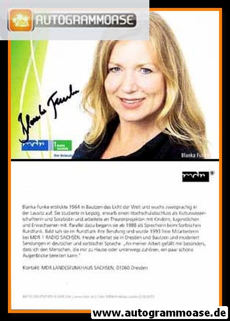Autogramm Radio | MDR1 Sachsen | Blanka FUNKE | 2012 (Portrait Color) Lander