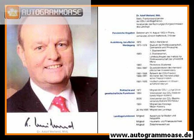 Autogramm Politik | CDU | Adolf WEILAND | 2010er (Portrait Color) Lebenslauf