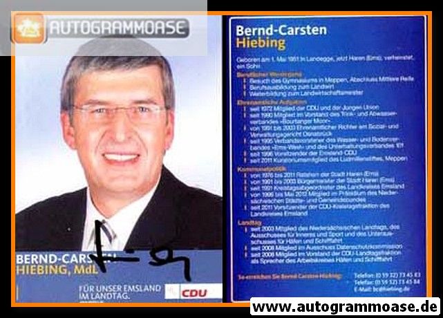 Autogramm Politik | CDU | Bernd-Carsten HIEBING | 2010er (Lebenslauf) 2