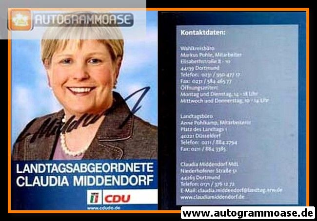 Autogramm Politik | CDU | Claudia MIDDENDORF | 2000er (Portrait Color)
