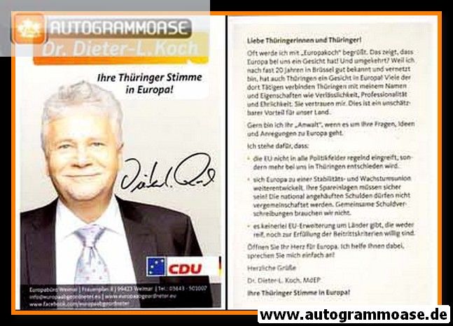 Autogramm Politik | CDU | Dieter-L. KOCH | 2010er (Portrait Color EU)