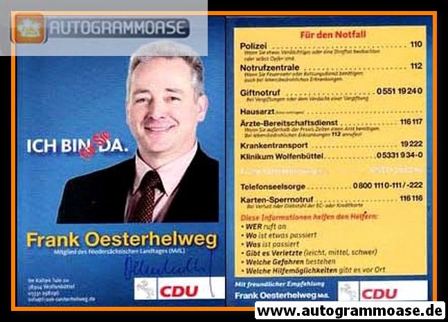 Autogramm Politik | CDU | Frank OESTERHELWEG | 2010er ("Ich Bin Da")