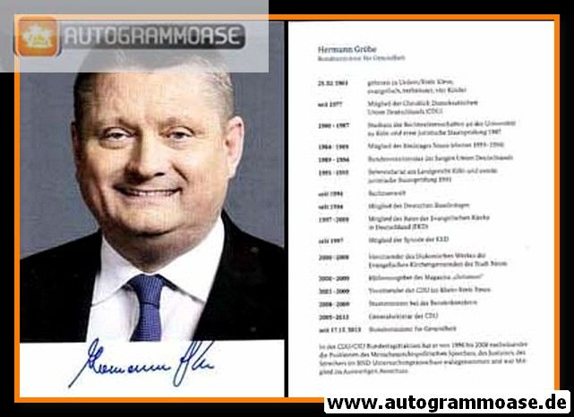 Autogramm Politik | CDU | Hermann GRÖHE | 2010er (Portrait Color) Lebenslauf 2